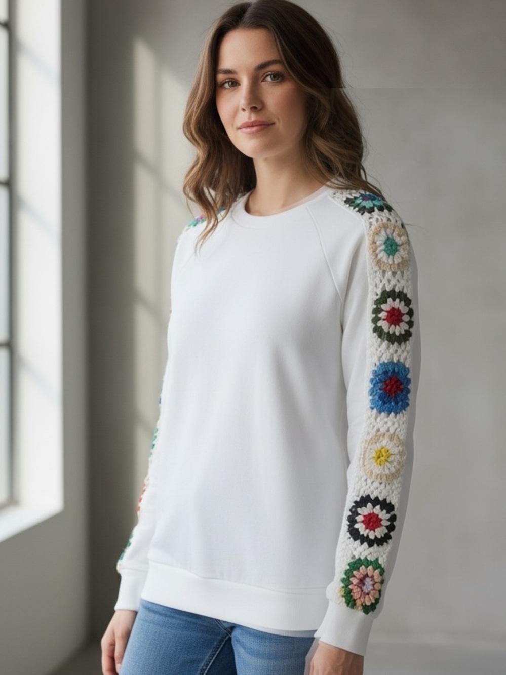 Michael Lauren Crochet Granny
Square Sweater Size XS White